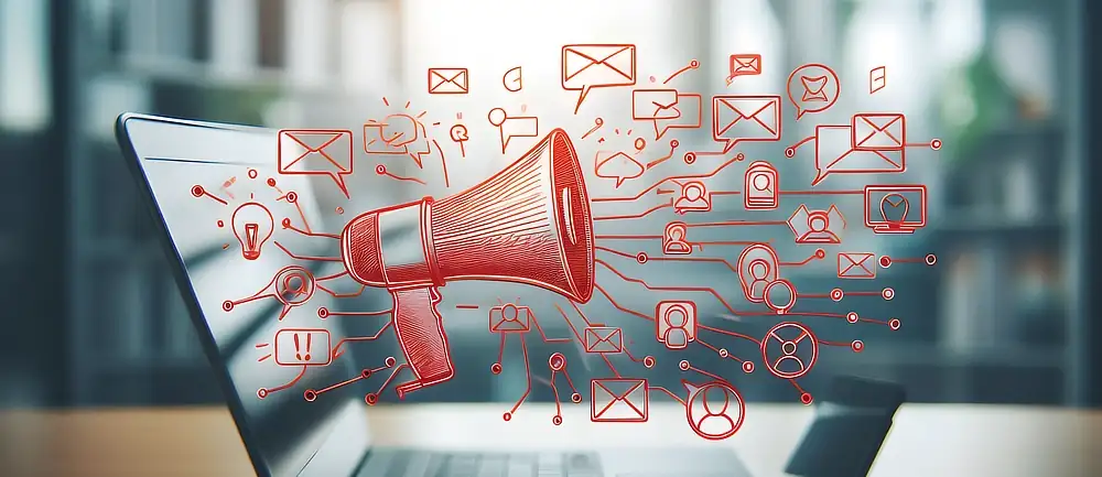 Loud speaker graphic shouting to lots of users showing how a business email address strengthens your brand