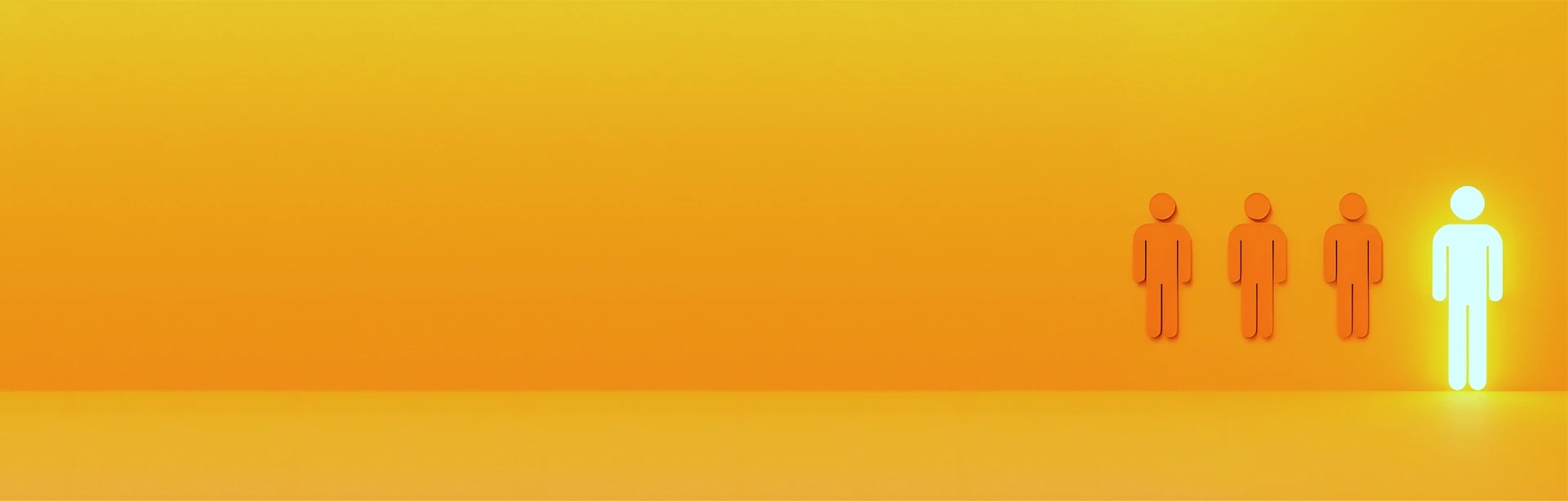 Four person-symbols, three orange, one glowing white showing it stands out from the others