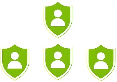 4 green shields with user icon in the centre of each