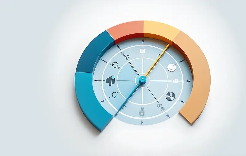 Dial with hands pointing to abstract symbols